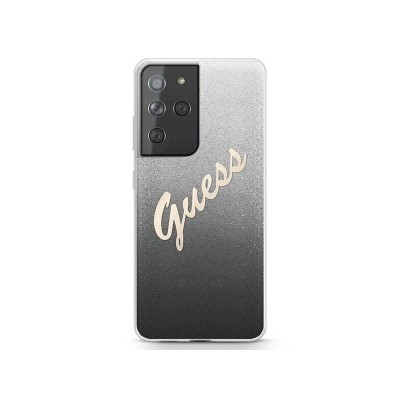 Husa Premium Guess Compatibila Cu Samsung Galaxy S21 Ultra, Scrpit Gliter Gradient, Negru